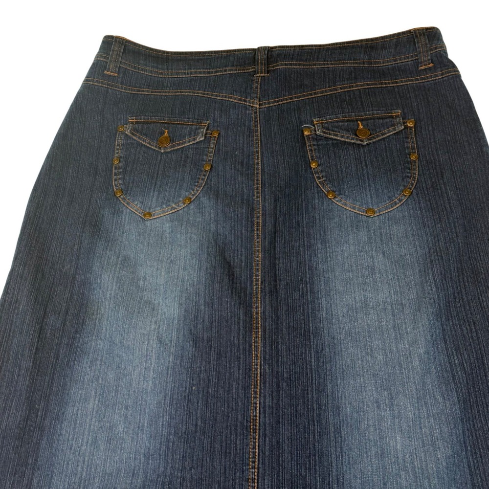 Denim d Gree 16W Embroidered Western Maxi Skirt Dark Wash Blue Side Slit Studded - Picture 8 of 14